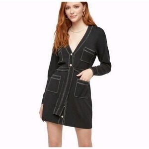 NWT JustFab Dress Size S Knit Sweater Black‎ Silver Preppy Pockets Long Sleeves